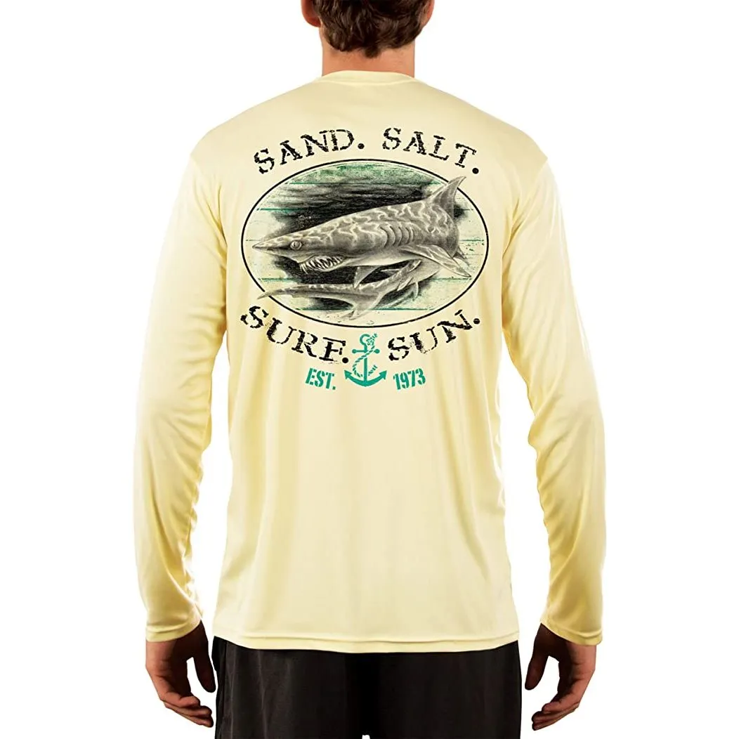 SAND.SALT.SURF.SUN. Shark Men's UPF 50  UV Sun Protection Performance Long Sleeve T-Shirt