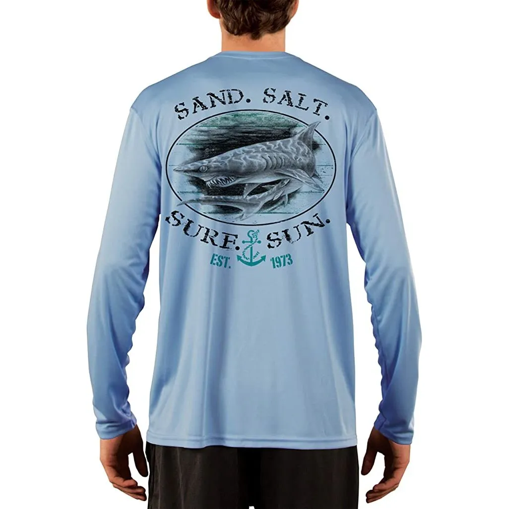 SAND.SALT.SURF.SUN. Shark Men's UPF 50  UV Sun Protection Performance Long Sleeve T-Shirt