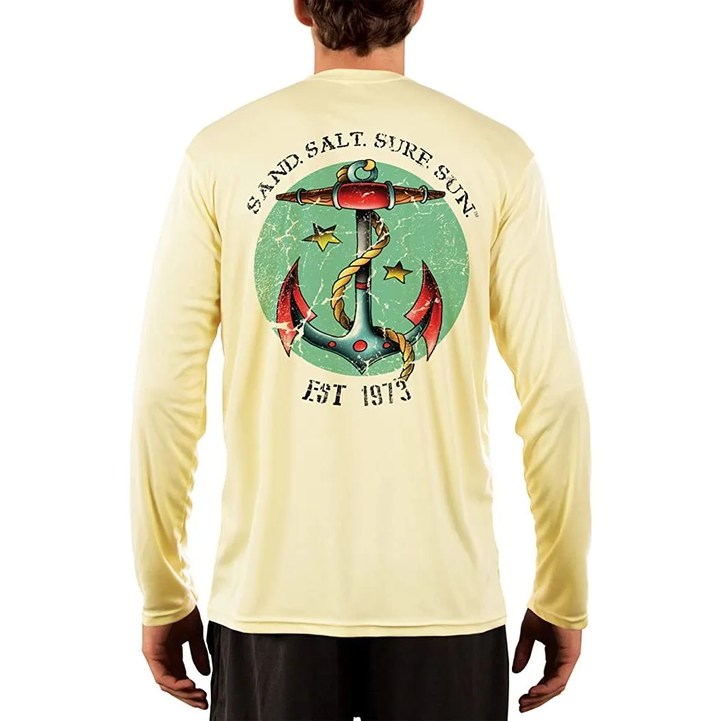 SAND.SALT.SURF.SUN. Traditional Tattoo Anchor Men's UPF 50  UV Sun Protection Performance Long Sleeve T-Shirt