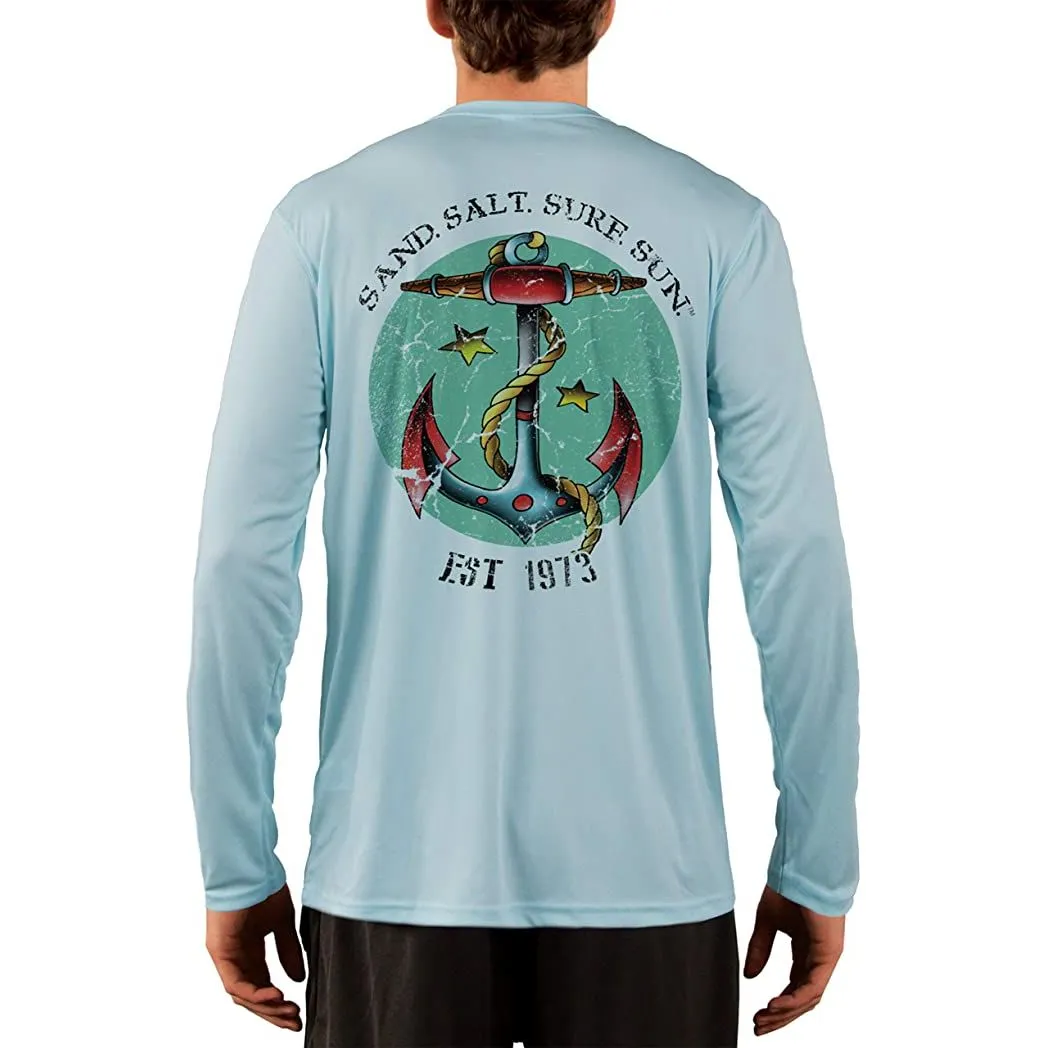 SAND.SALT.SURF.SUN. Traditional Tattoo Anchor Men's UPF 50  UV Sun Protection Performance Long Sleeve T-Shirt