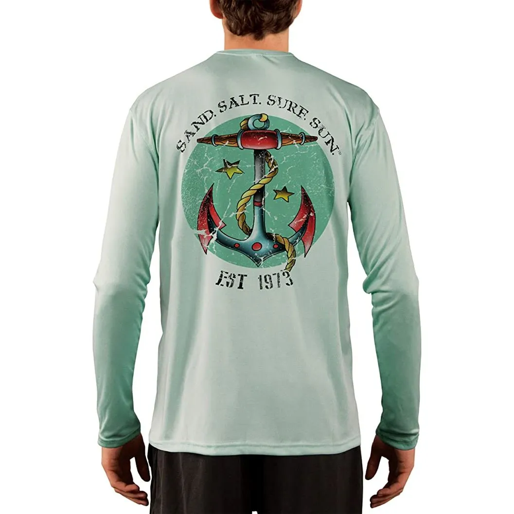 SAND.SALT.SURF.SUN. Traditional Tattoo Anchor Men's UPF 50  UV Sun Protection Performance Long Sleeve T-Shirt