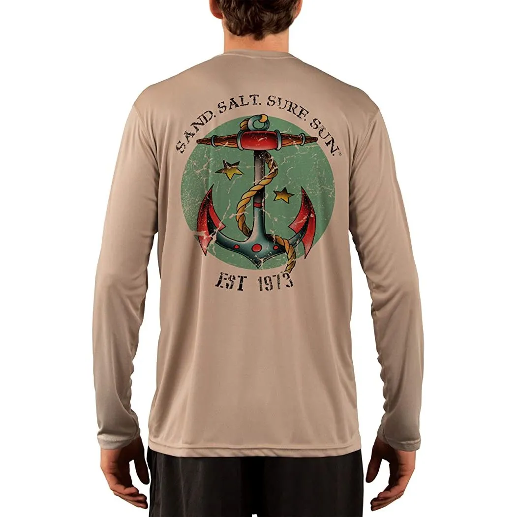 SAND.SALT.SURF.SUN. Traditional Tattoo Anchor Men's UPF 50  UV Sun Protection Performance Long Sleeve T-Shirt