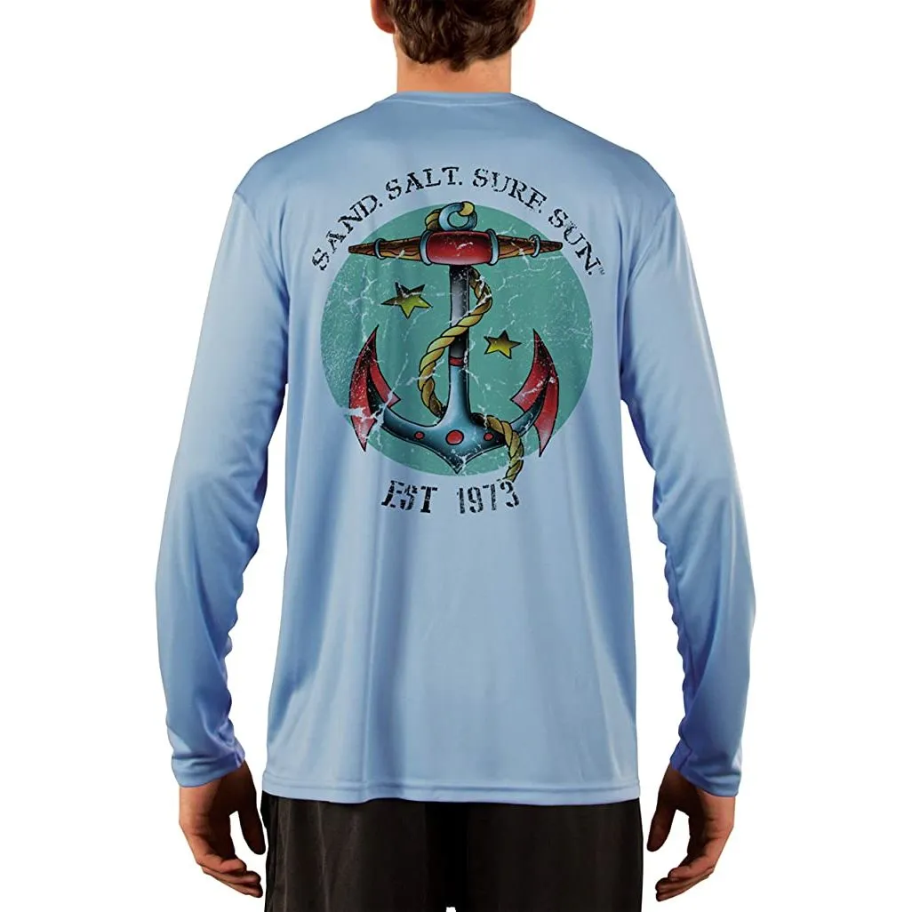 SAND.SALT.SURF.SUN. Traditional Tattoo Anchor Men's UPF 50  UV Sun Protection Performance Long Sleeve T-Shirt