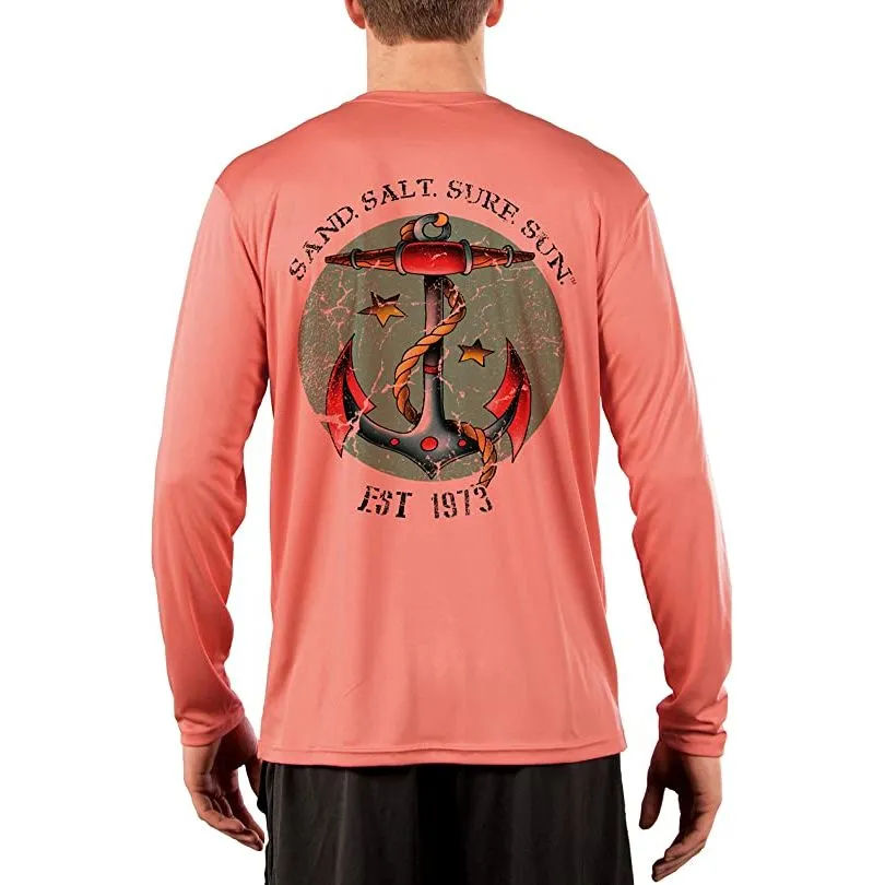 SAND.SALT.SURF.SUN. Traditional Tattoo Anchor Men's UPF 50  UV Sun Protection Performance Long Sleeve T-Shirt