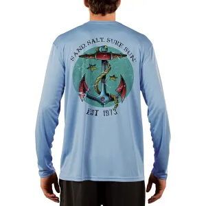 SAND.SALT.SURF.SUN. Traditional Tattoo Anchor Men's UPF 50  UV Sun Protection Performance Long Sleeve T-Shirt