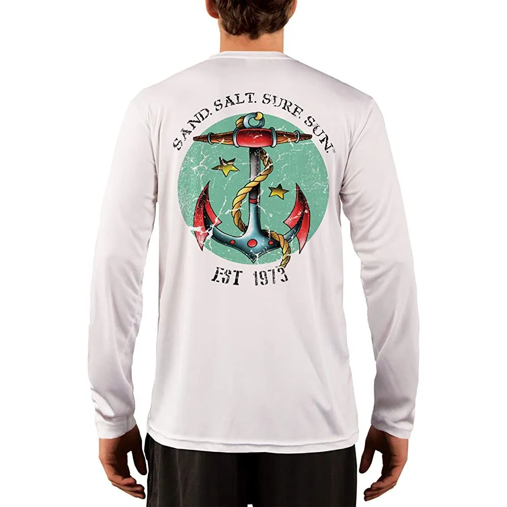 SAND.SALT.SURF.SUN. Traditional Tattoo Anchor Men's UPF 50  UV Sun Protection Performance Long Sleeve T-Shirt