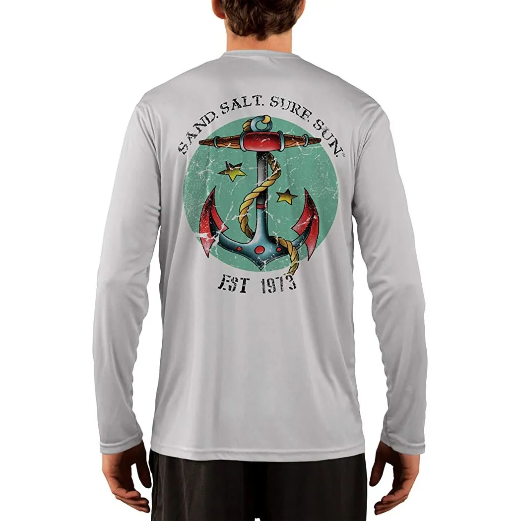 SAND.SALT.SURF.SUN. Traditional Tattoo Anchor Men's UPF 50  UV Sun Protection Performance Long Sleeve T-Shirt