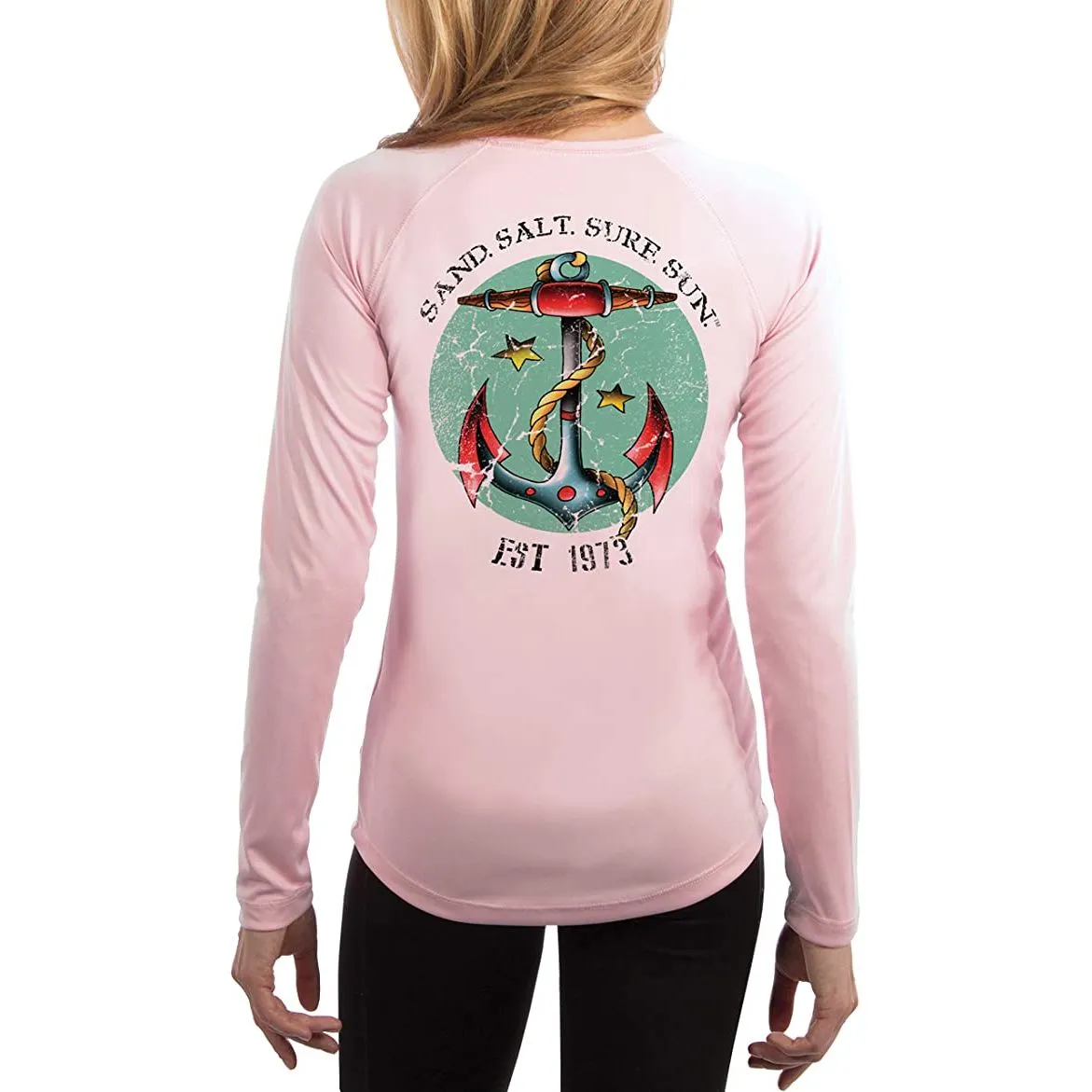 SAND.SALT.SURF.SUN. Traditional Tattoo Anchor Women's UPF 50  UV Sun Protection Performance Long Sleeve T-Shirt
