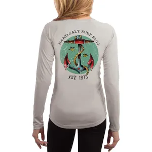 SAND.SALT.SURF.SUN. Traditional Tattoo Anchor Women's UPF 50  UV Sun Protection Performance Long Sleeve T-Shirt