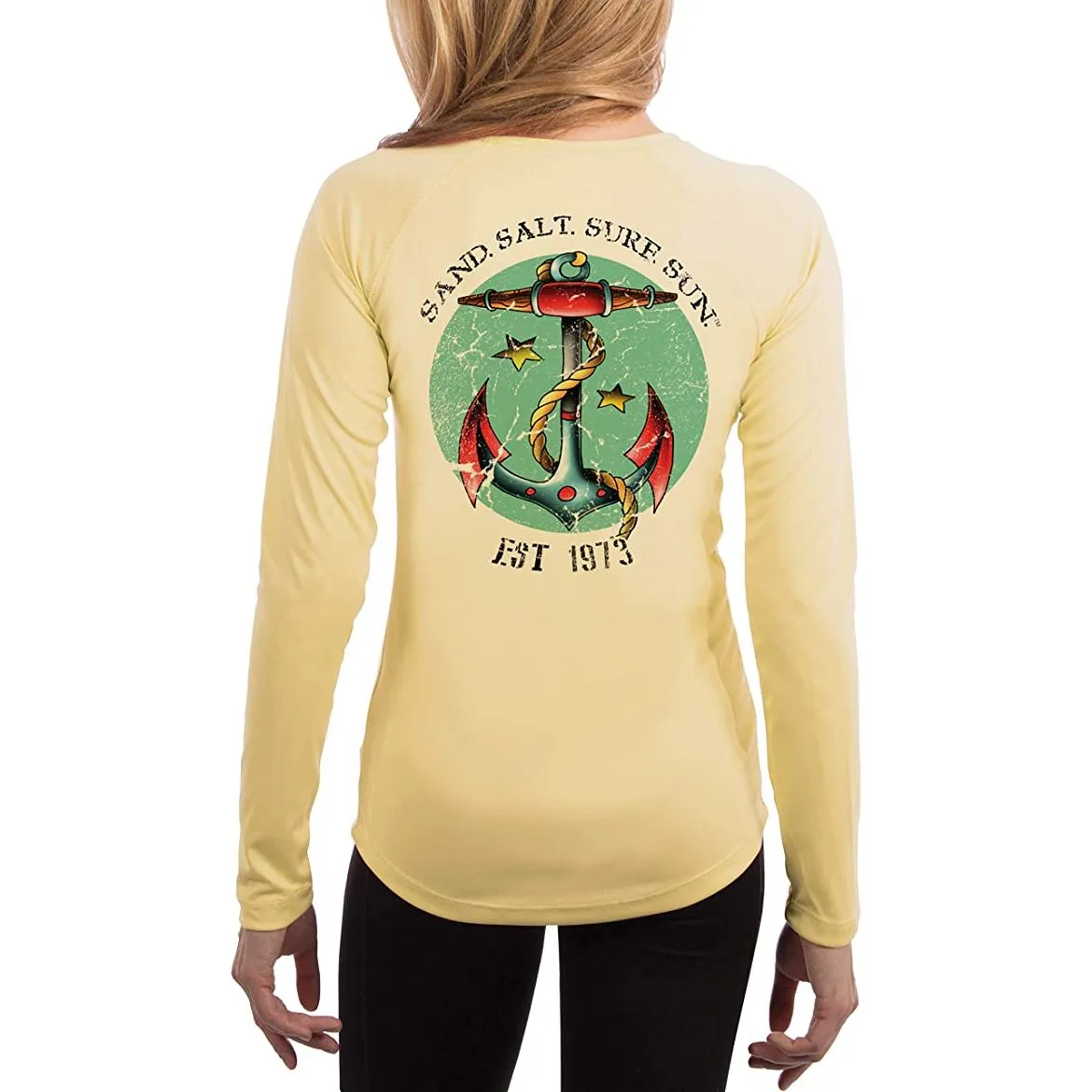 SAND.SALT.SURF.SUN. Traditional Tattoo Anchor Women's UPF 50  UV Sun Protection Performance Long Sleeve T-Shirt