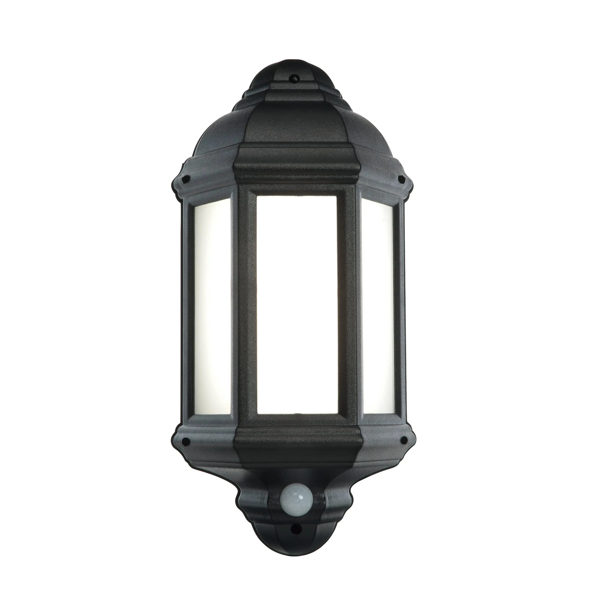 Saxby 54553 Halbury PIR 1lt wall IP44 7W Matt black textured & frosted pc 7W LED module (SMD 5630) Cool White