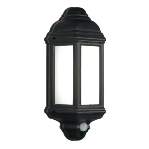 Saxby 54553 Halbury PIR 1lt wall IP44 7W Matt black textured & frosted pc 7W LED module (SMD 5630) Cool White