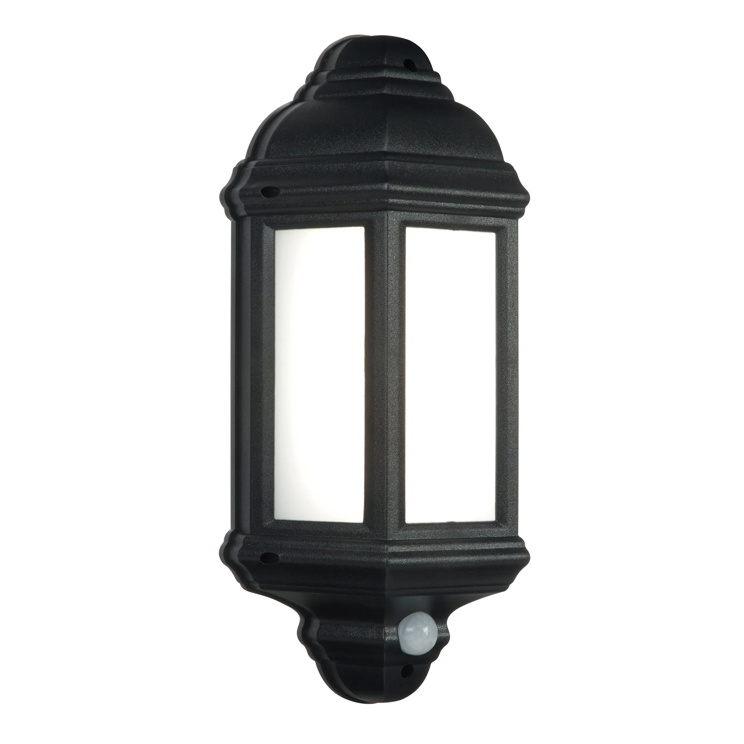Saxby 54553 Halbury PIR 1lt wall IP44 7W Matt black textured & frosted pc 7W LED module (SMD 5630) Cool White