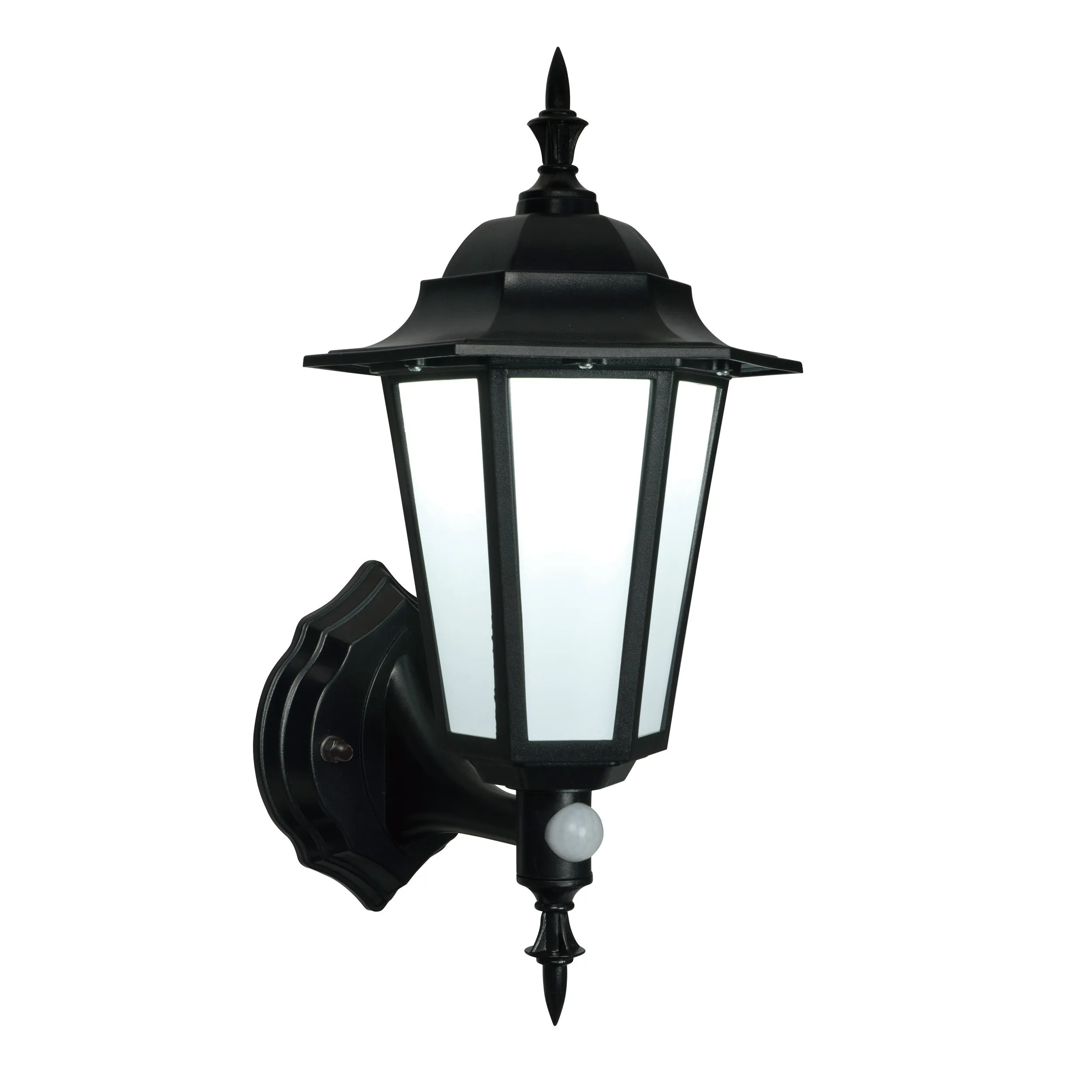 Saxby 54555 Evesham PIR wall IP44 7W Matt black textured & frosted pc 7W LED module (SMD 5630) Cool White