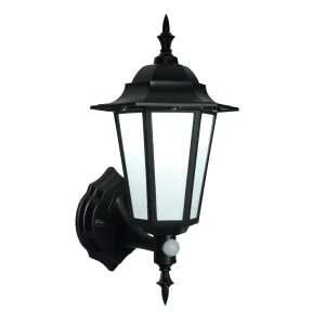 Saxby 54555 Evesham PIR wall IP44 7W Matt black textured & frosted pc 7W LED module (SMD 5630) Cool White