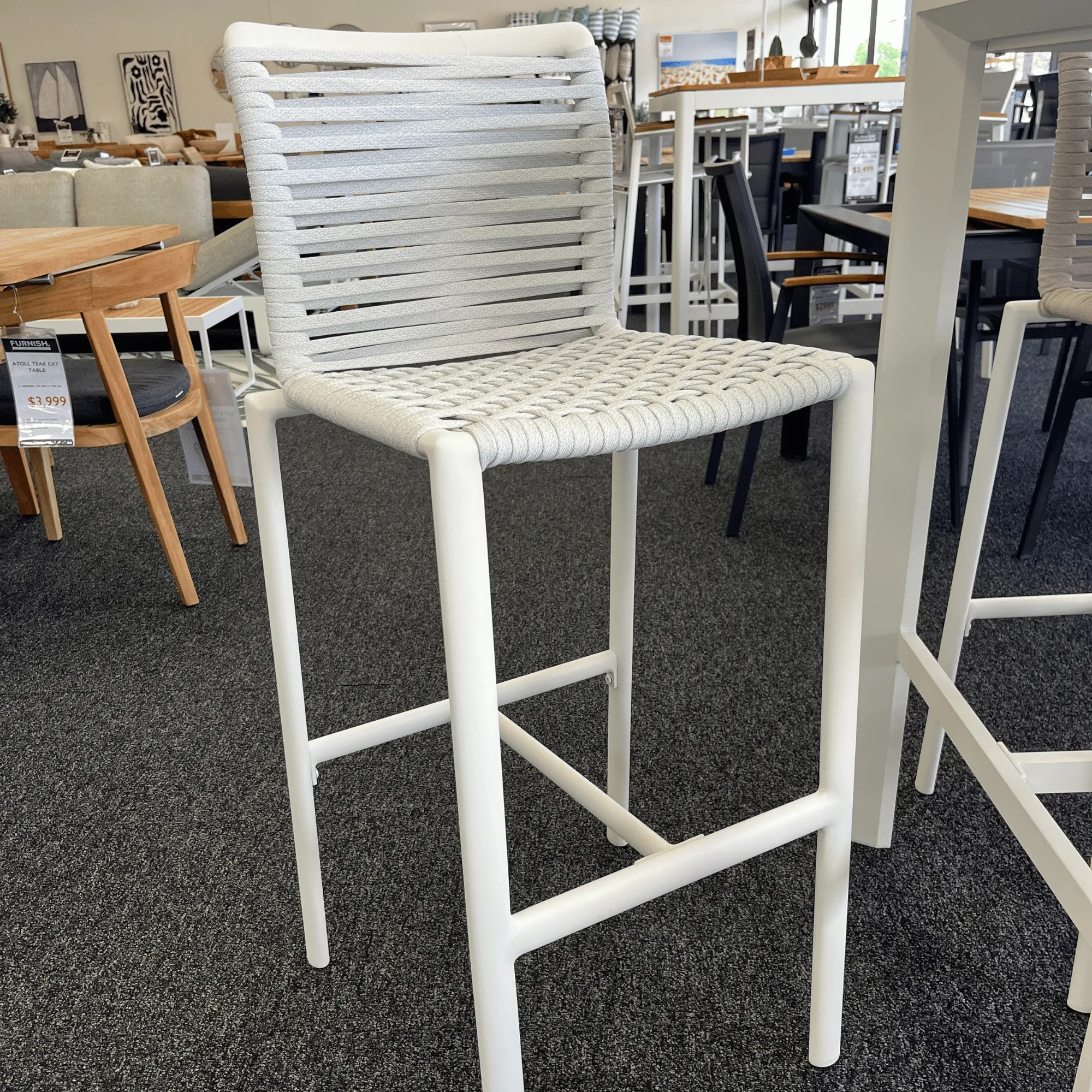 Sicily Outdoor Bar Chair With Sling Rope - White