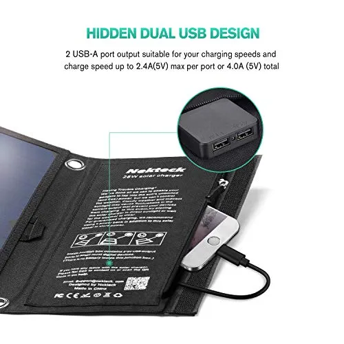 Solar Charger, Nekteck 28W Foldable Portable Solar Charger, Waterproof Camping Gear Sunpowered Charger with 2 USB Port for iPhone 12/11/Xs, iPad, MacBook, Samsung Galaxy, Tablet and Any USB Devices