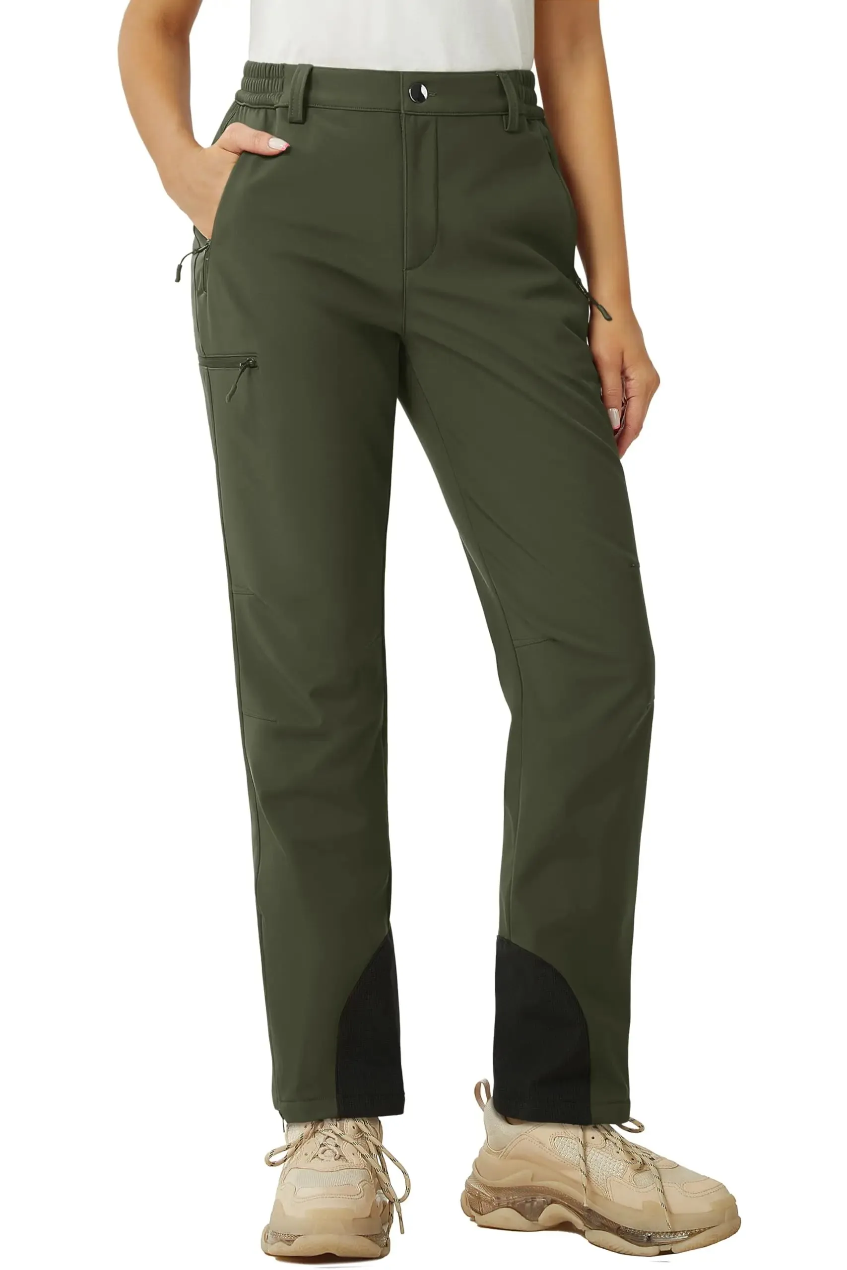 TACVASEN Winter Softshell Pants Women Fleece Lined Waterproof Moutain Pants Snow Ski Hiking Trekking Zipper Pockets Trousers