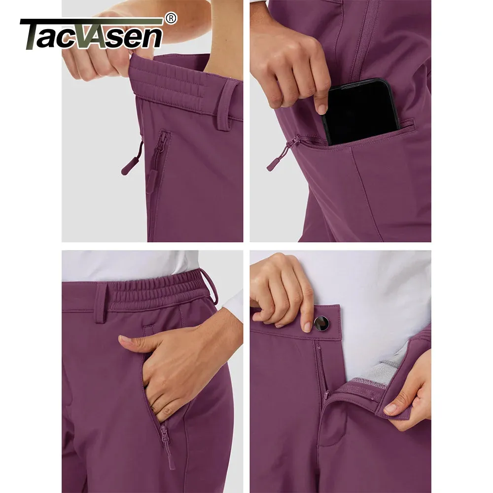 TACVASEN Winter Softshell Pants Women Fleece Lined Waterproof Moutain Pants Snow Ski Hiking Trekking Zipper Pockets Trousers