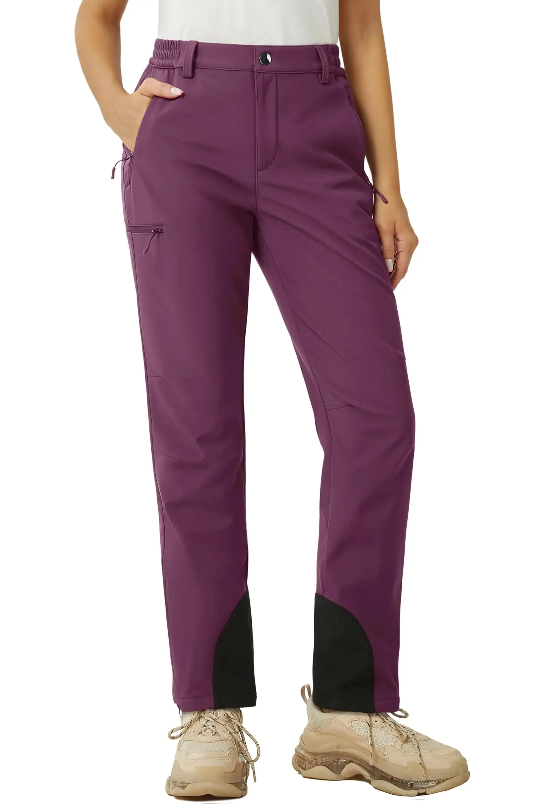 TACVASEN Winter Softshell Pants Women Fleece Lined Waterproof Moutain Pants Snow Ski Hiking Trekking Zipper Pockets Trousers