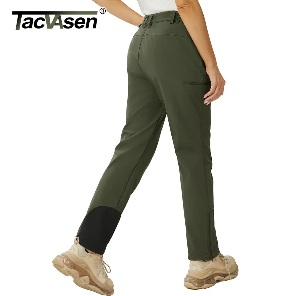TACVASEN Winter Softshell Pants Women Fleece Lined Waterproof Moutain Pants Snow Ski Hiking Trekking Zipper Pockets Trousers