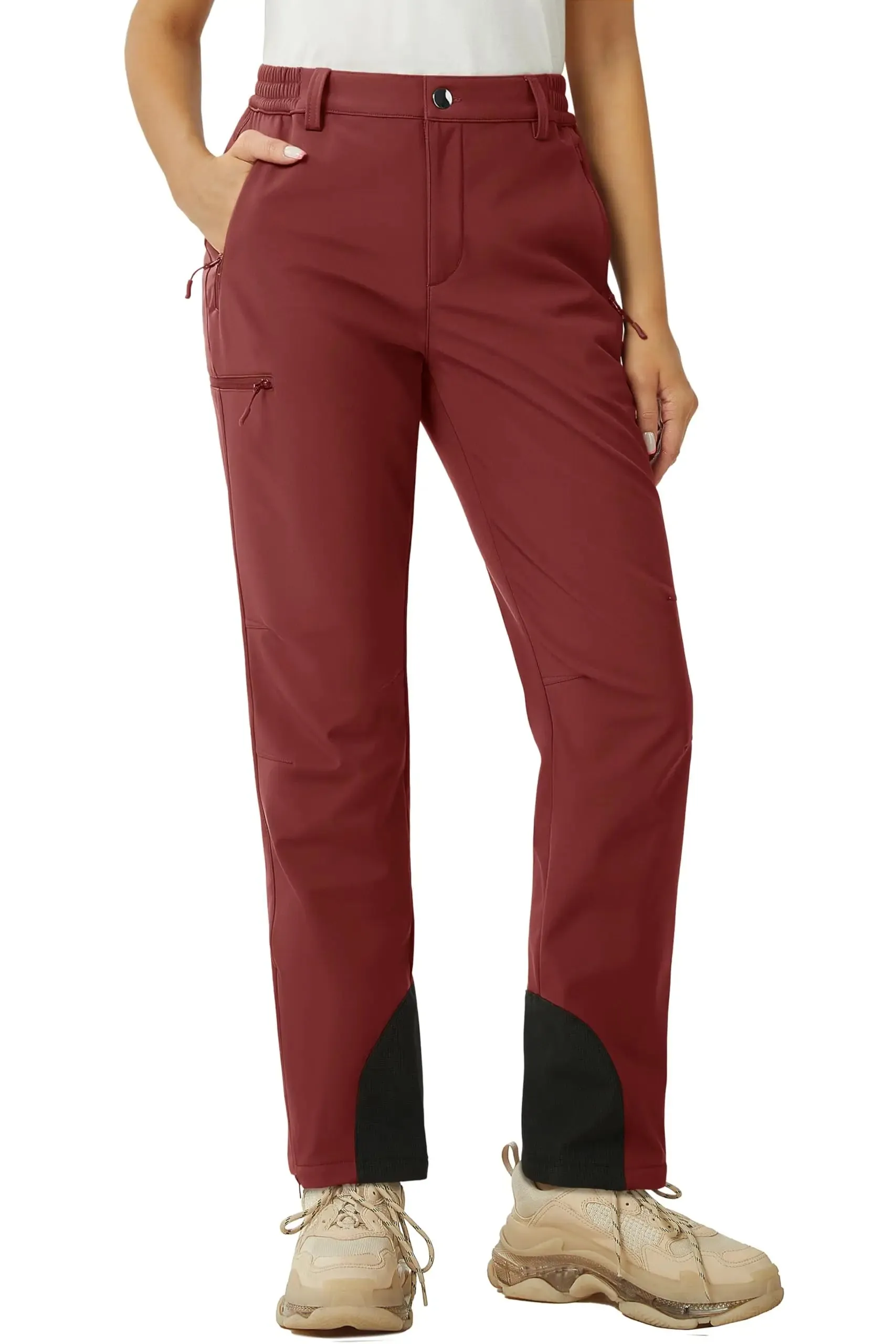 TACVASEN Winter Softshell Pants Women Fleece Lined Waterproof Moutain Pants Snow Ski Hiking Trekking Zipper Pockets Trousers