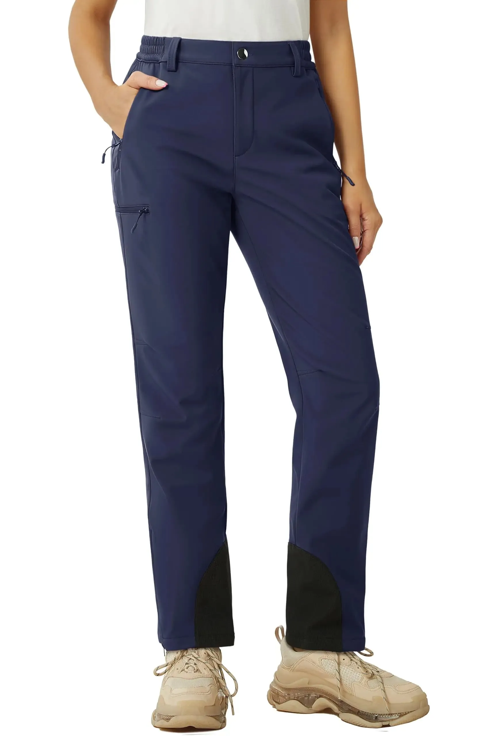 TACVASEN Winter Softshell Pants Women Fleece Lined Waterproof Moutain Pants Snow Ski Hiking Trekking Zipper Pockets Trousers