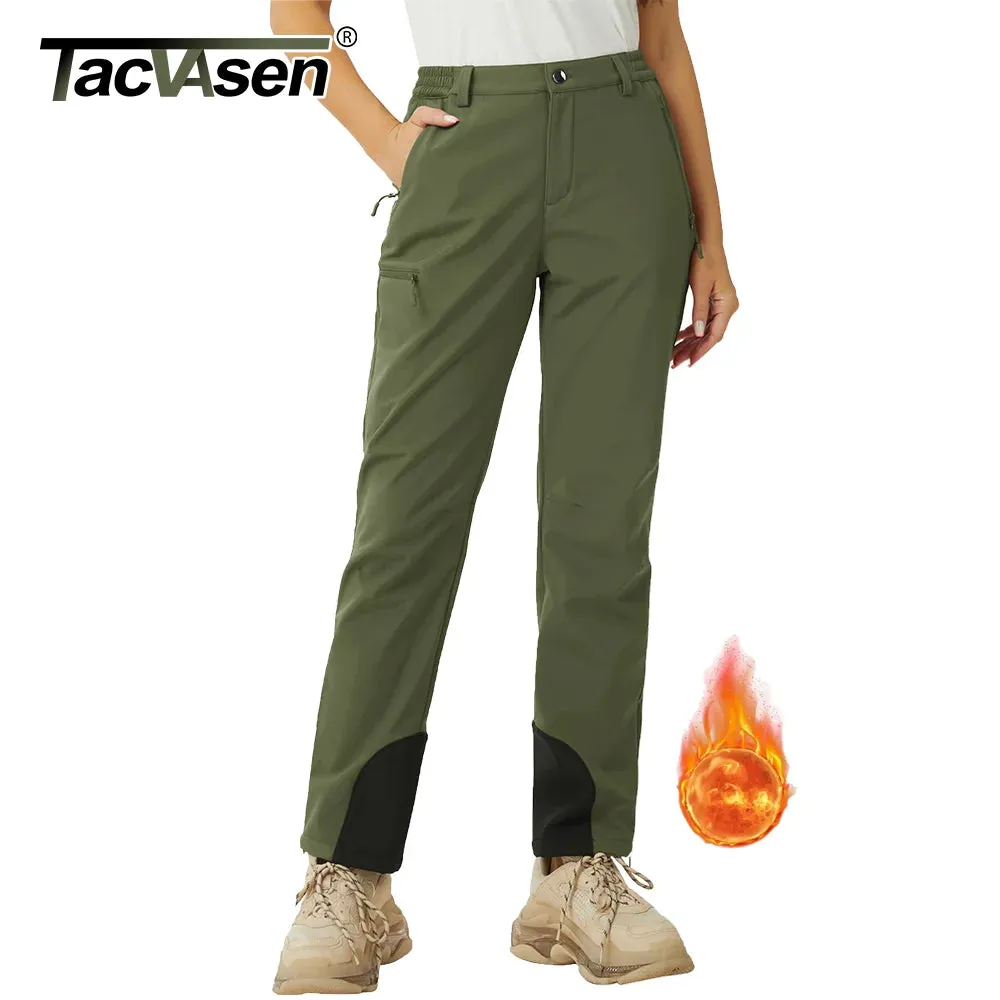 TACVASEN Winter Softshell Pants Women Fleece Lined Waterproof Moutain Pants Snow Ski Hiking Trekking Zipper Pockets Trousers
