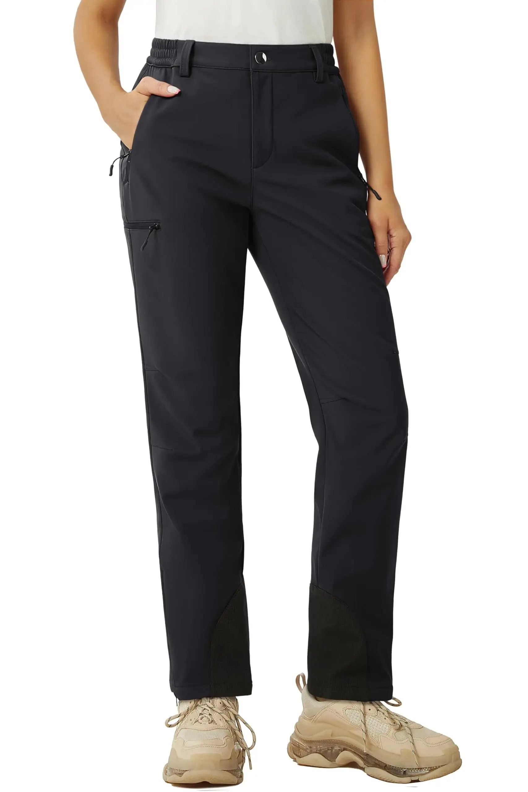 TACVASEN Winter Softshell Pants Women Fleece Lined Waterproof Moutain Pants Snow Ski Hiking Trekking Zipper Pockets Trousers