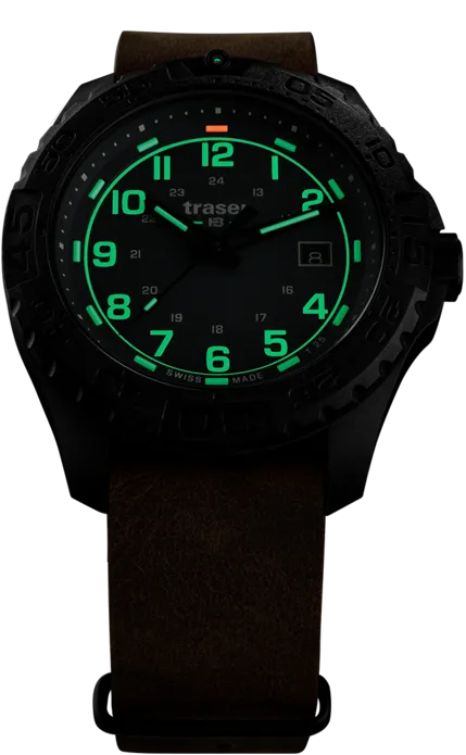 Traser P96 OdP Evolution Tritium Watch, Gray Dial, Leather NATO Strap, model 109036