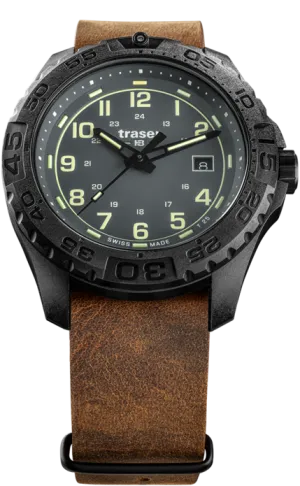 Traser P96 OdP Evolution Tritium Watch, Gray Dial, Leather NATO Strap, model 109036