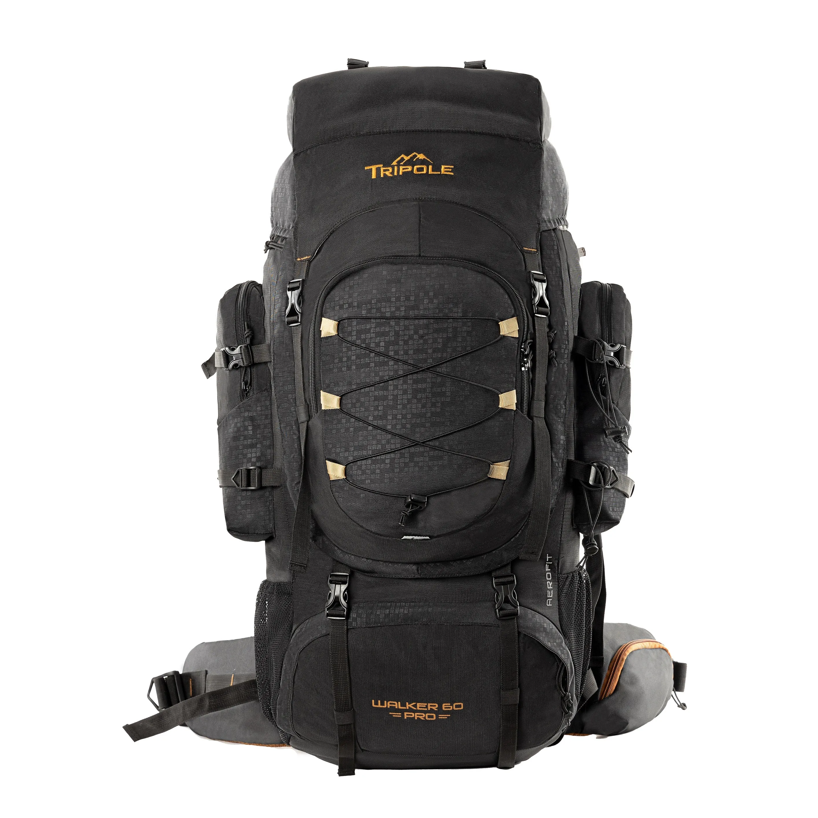 Tripole Walker Pro Metal Frame Rucksack with Rain Cover for Trekking & Travel | Front Opening | Laptop Sleeve | Men & Women | 5 Year Warranty| 60 Litre Black