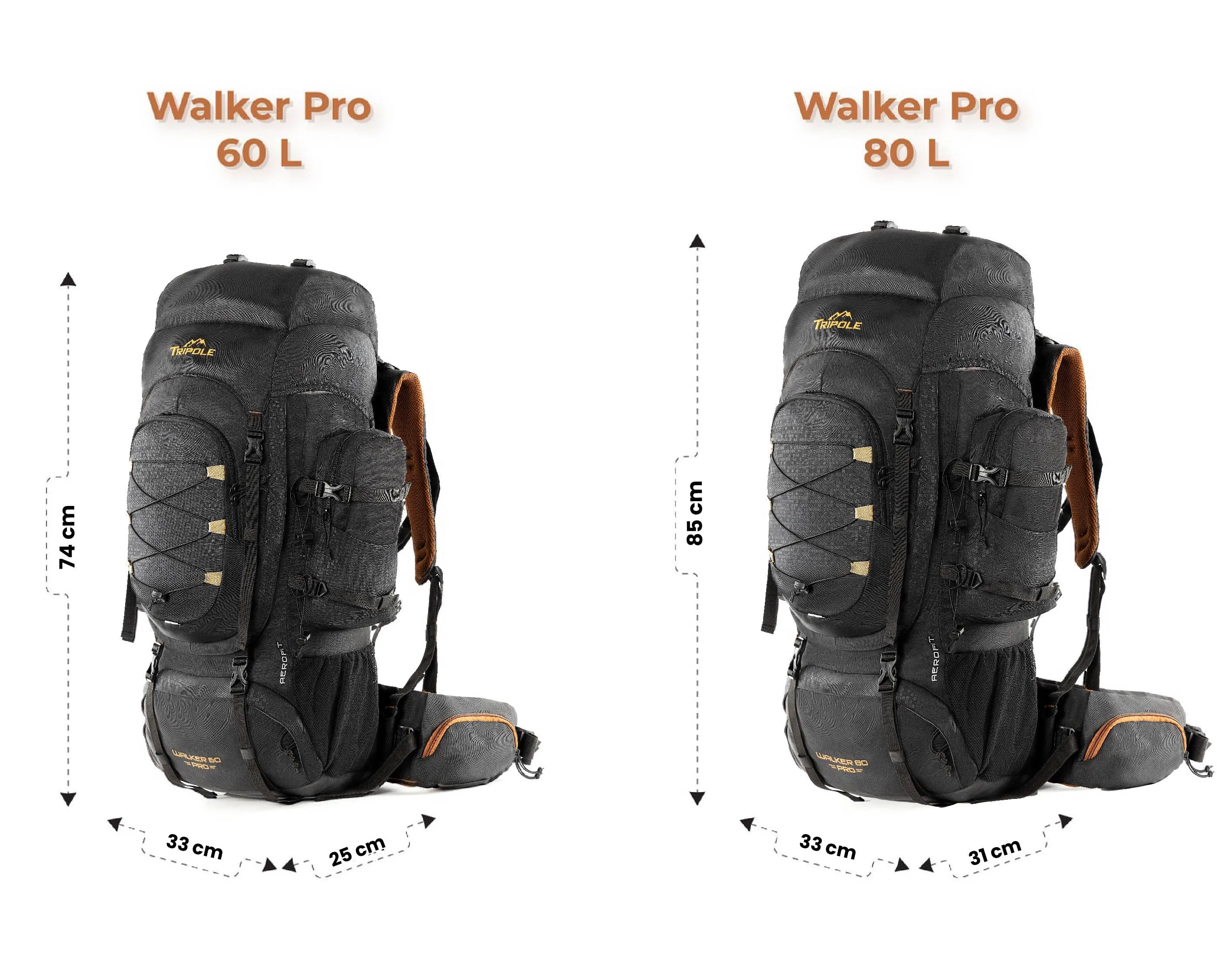 Tripole Walker Pro Metal Frame Rucksack with Rain Cover for Trekking & Travel | Front Opening | Laptop Sleeve | Men & Women | 5 Year Warranty| 60 Litre Black
