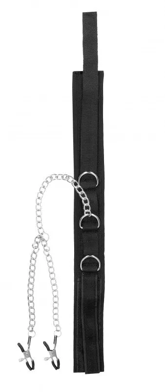 Velcro Collar With Nipple Clamps - Black