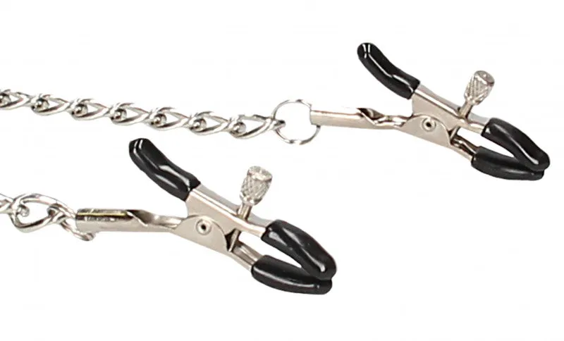 Velcro Collar With Nipple Clamps - Black