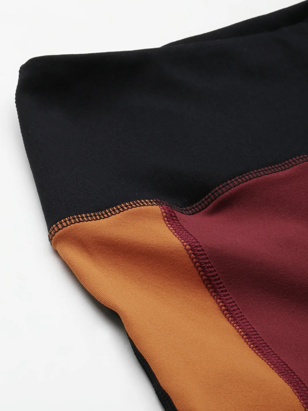 Women's Maroon & Rust Orange Colourblocked Cross Workout Quick Dry Tights