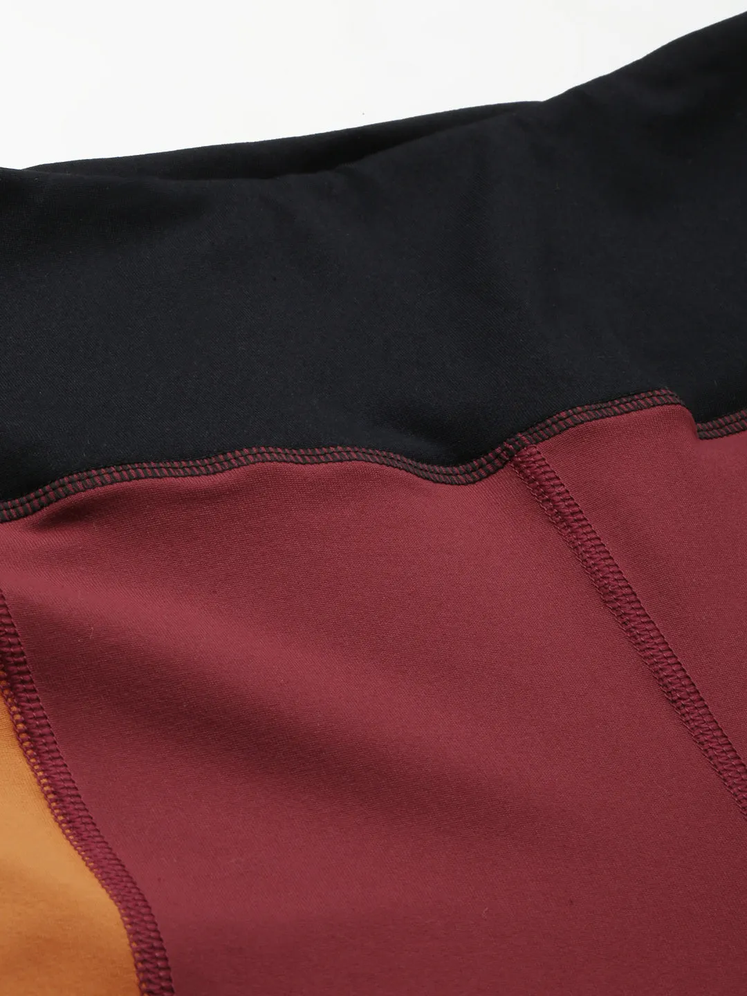 Women's Maroon & Rust Orange Colourblocked Cross Workout Quick Dry Tights