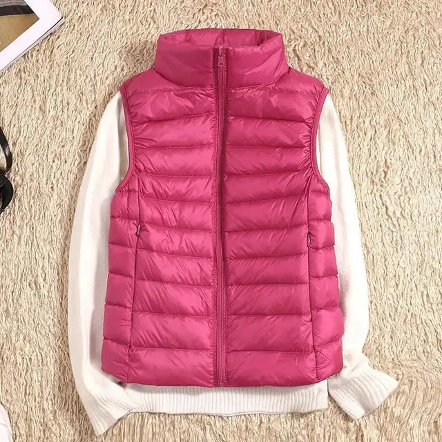 Women’s Quilted Vest – Sleeveless – High Neck – Zip-Up – Lightweight Padded Layer