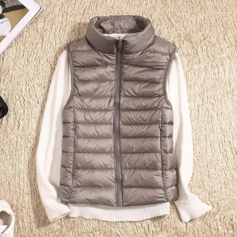 Women’s Quilted Vest – Sleeveless – High Neck – Zip-Up – Lightweight Padded Layer