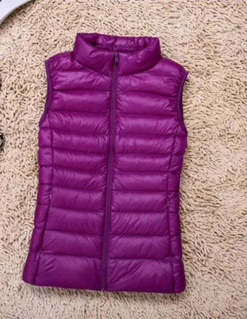 Women’s Quilted Vest – Sleeveless – High Neck – Zip-Up – Lightweight Padded Layer
