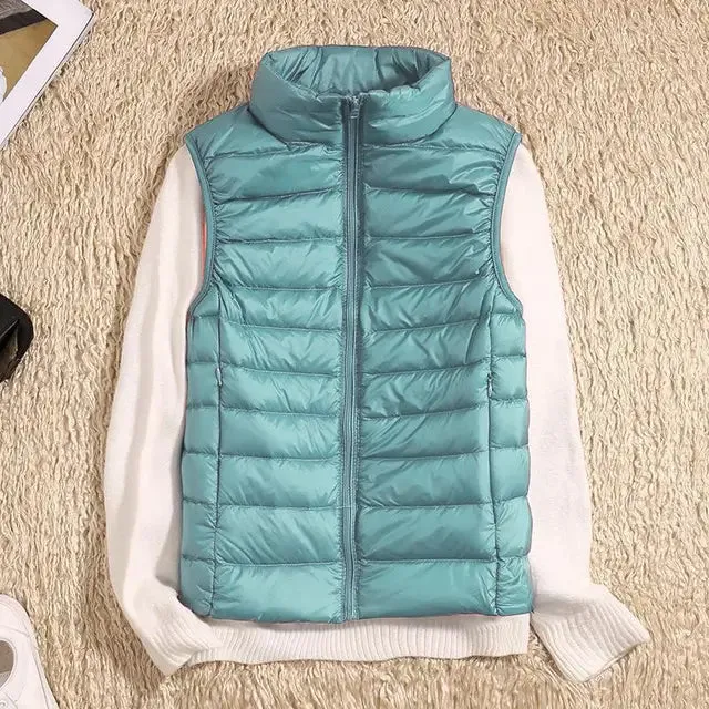 Women’s Quilted Vest – Sleeveless – High Neck – Zip-Up – Lightweight Padded Layer