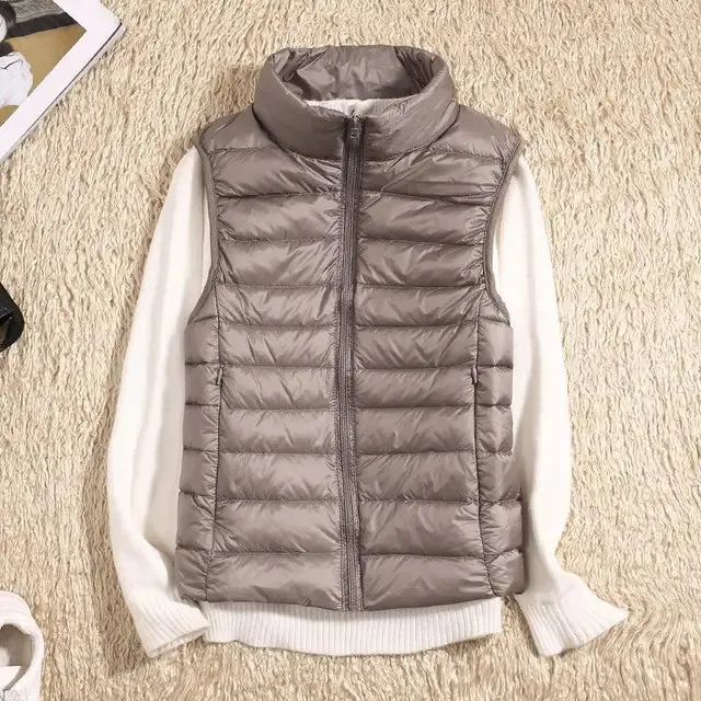 Women’s Quilted Vest – Sleeveless – High Neck – Zip-Up – Lightweight Padded Layer