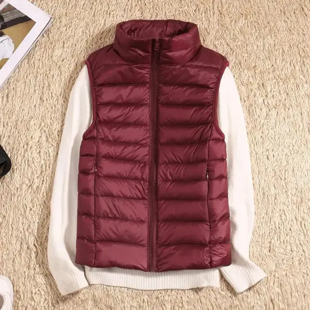 Women’s Quilted Vest – Sleeveless – High Neck – Zip-Up – Lightweight Padded Layer