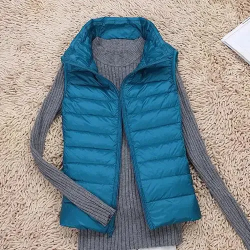 Women’s Quilted Vest – Sleeveless – High Neck – Zip-Up – Lightweight Padded Layer