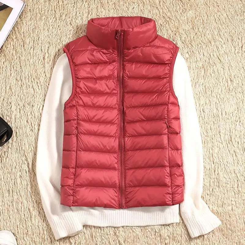 Women’s Quilted Vest – Sleeveless – High Neck – Zip-Up – Lightweight Padded Layer
