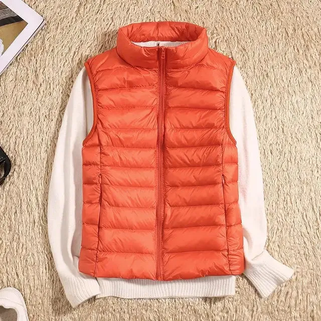 Women’s Quilted Vest – Sleeveless – High Neck – Zip-Up – Lightweight Padded Layer
