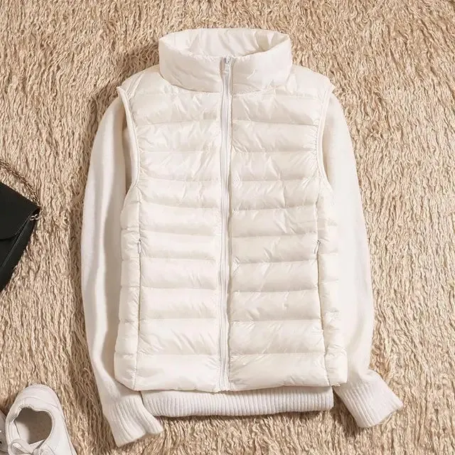 Women’s Quilted Vest – Sleeveless – High Neck – Zip-Up – Lightweight Padded Layer