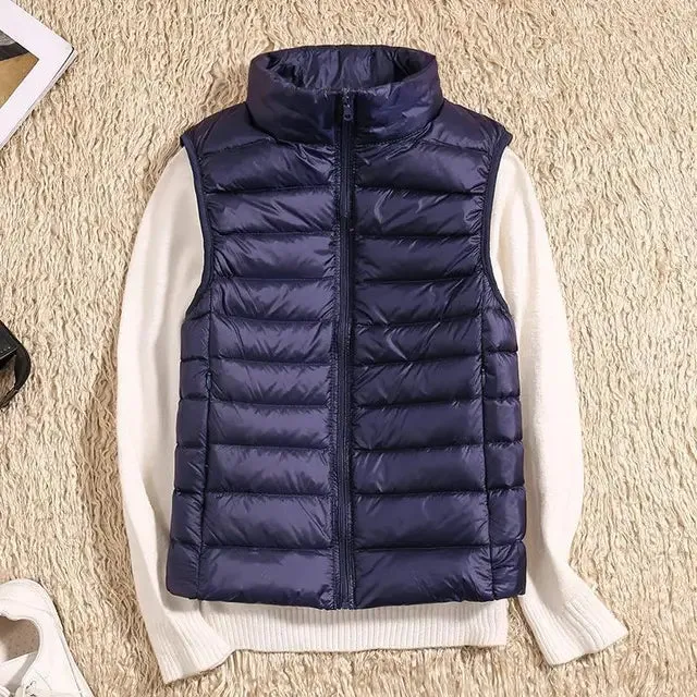 Women’s Quilted Vest – Sleeveless – High Neck – Zip-Up – Lightweight Padded Layer