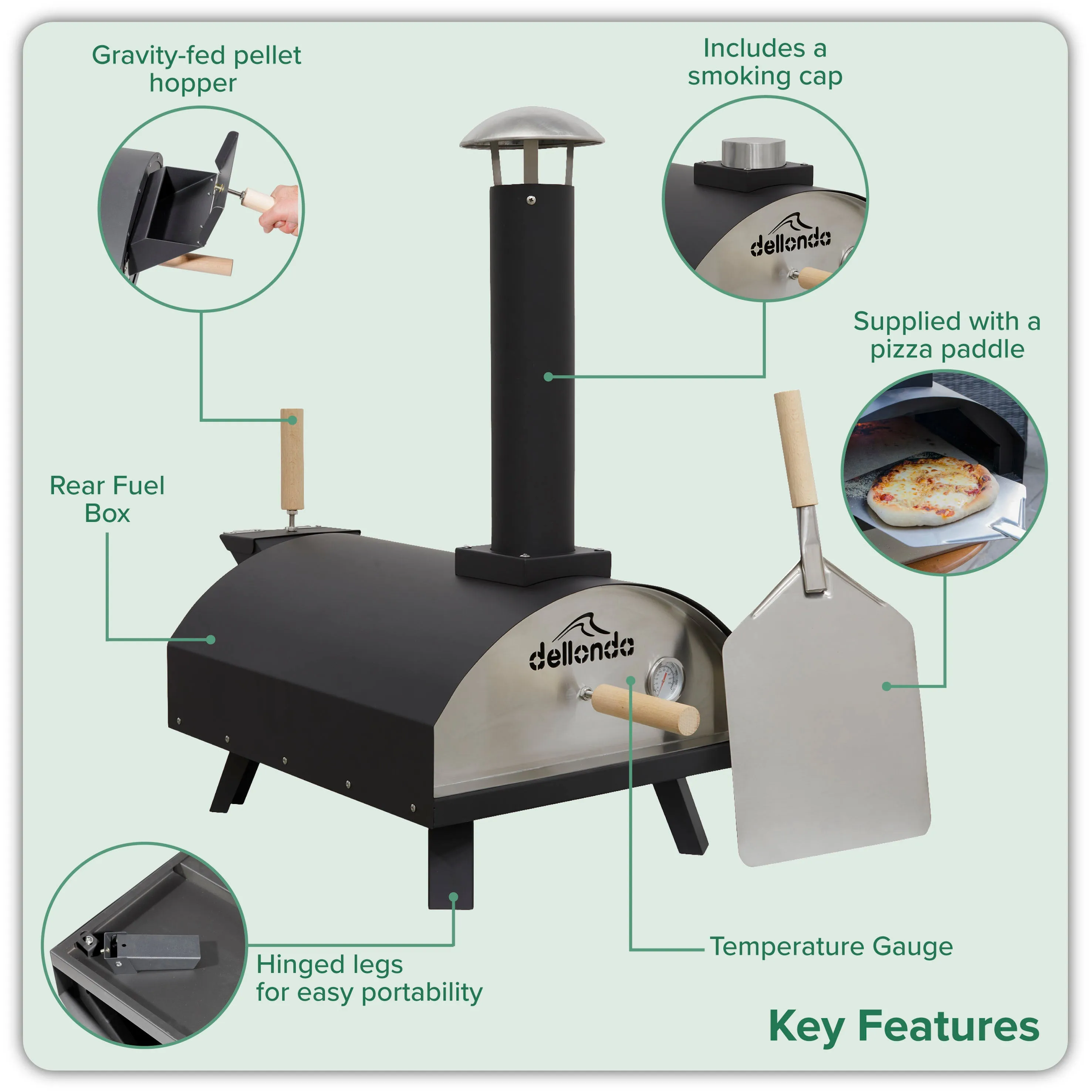 Wood-Fired 14" Pizza Oven and Smoking Oven - Portable, Black/Stainless Steel - DG10